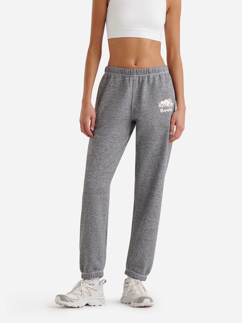 Roots Women’s Organic Original Salt and Pepper White Logo Sweatpants - Picture 1 of 10